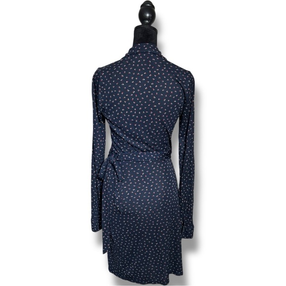 The Limited Navy Long Sleeve Printed Mini Wrap Dress With Collar - Picture 5 of 14